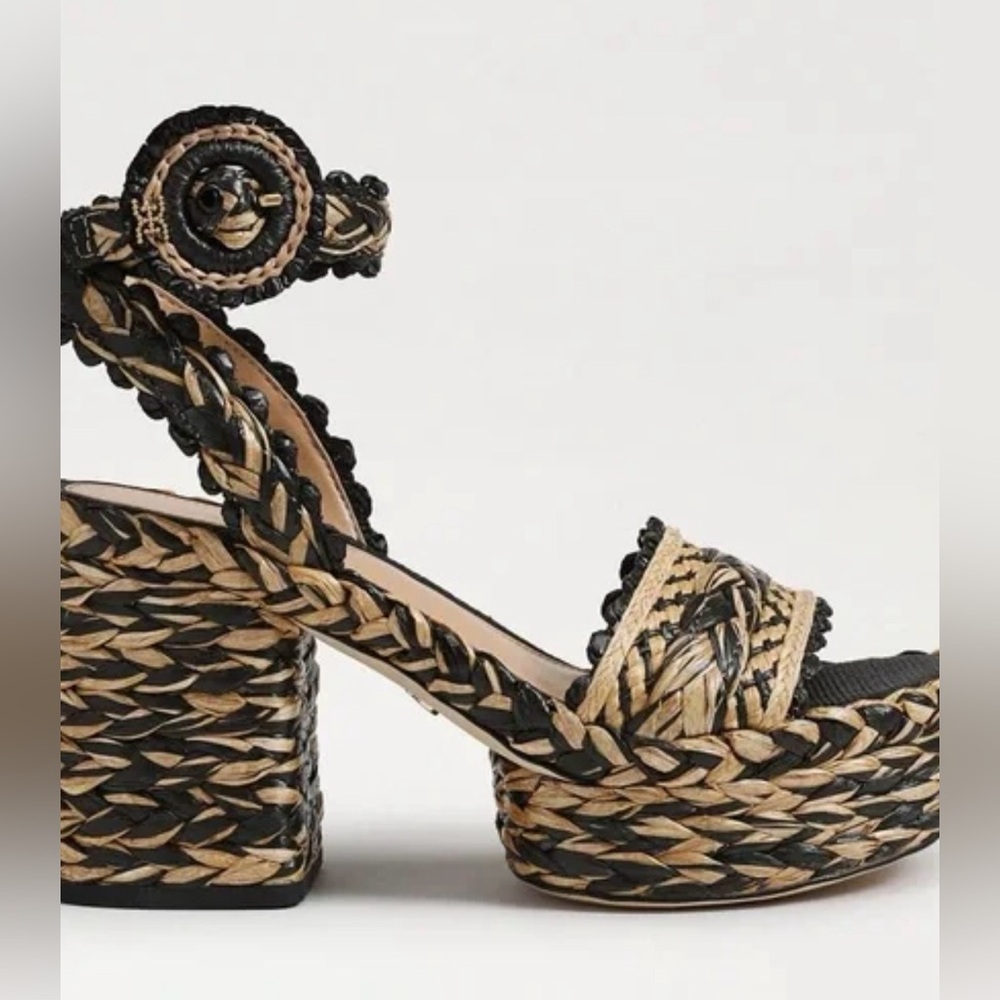 Sam Edelman NIB Iliana Black Natural Raffia Platform Sandal 6 1/2